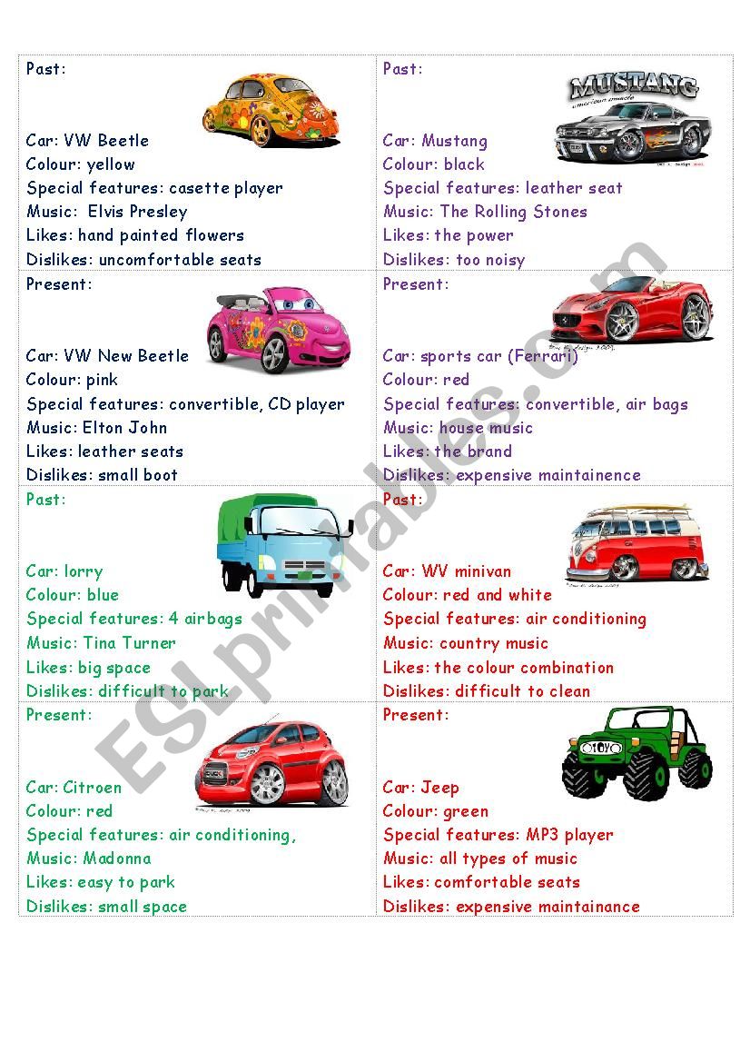 Cars used to role play worksheet