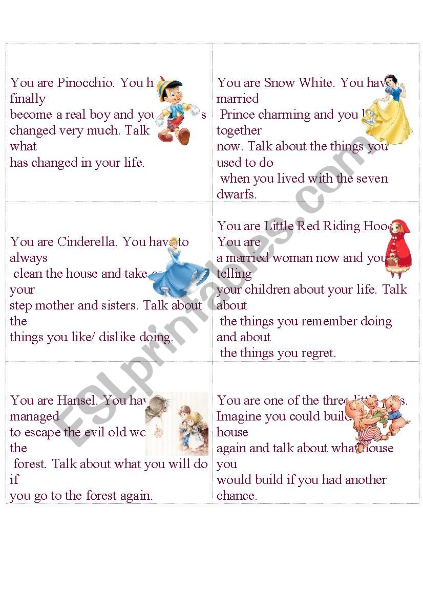 Fairy tales situation cards worksheet