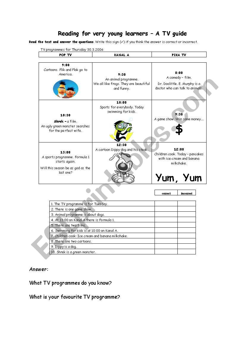 TV guide for young learners worksheet