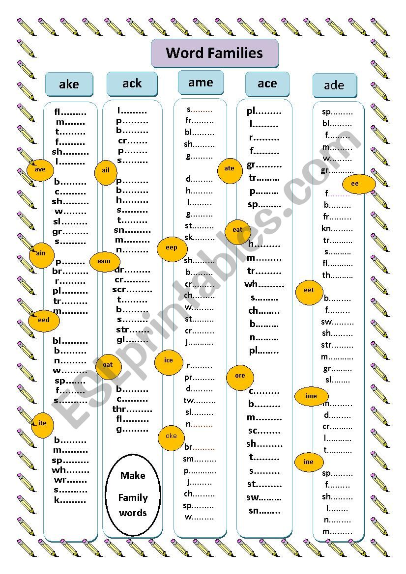 Word Families worksheet