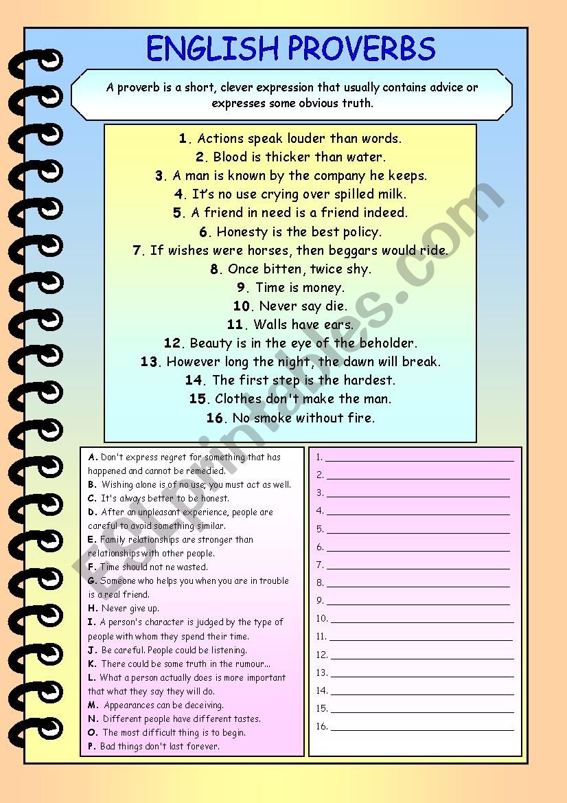 Proverbs worksheet