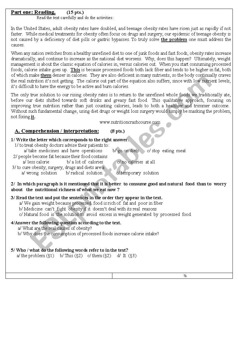 obesity  worksheet