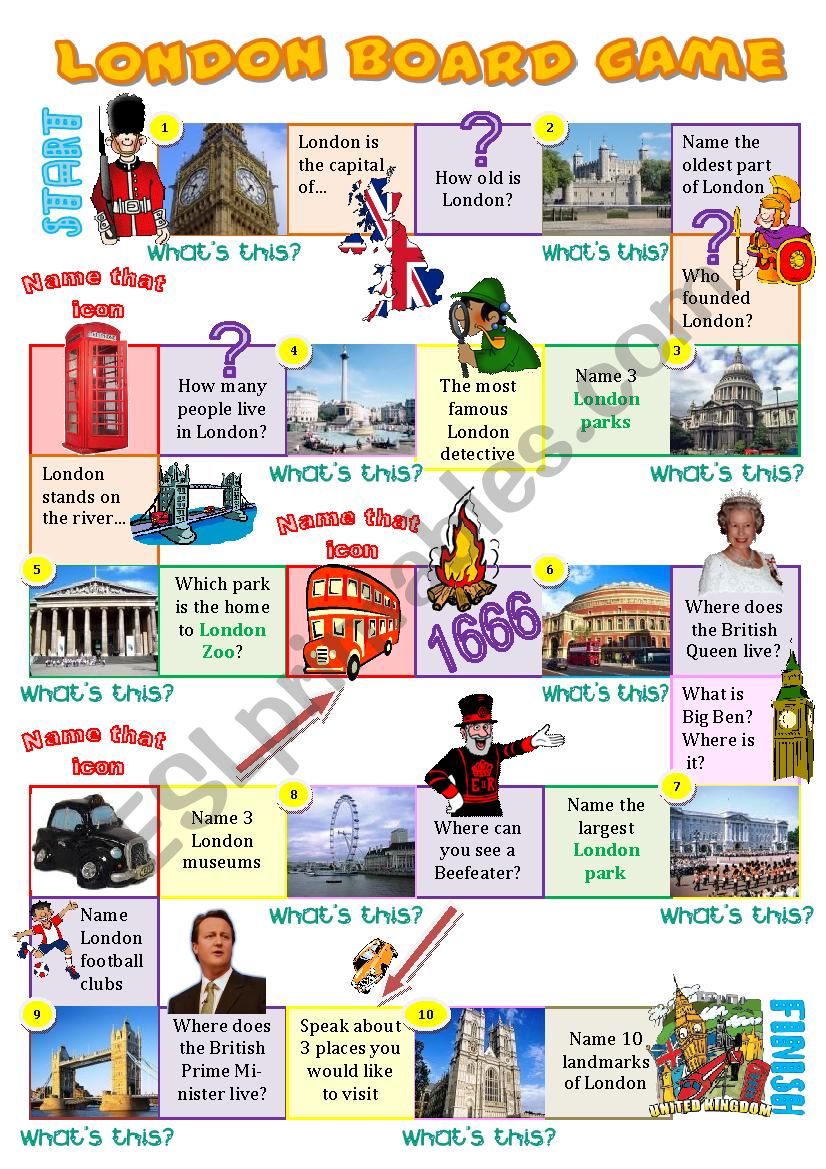 London board game worksheet