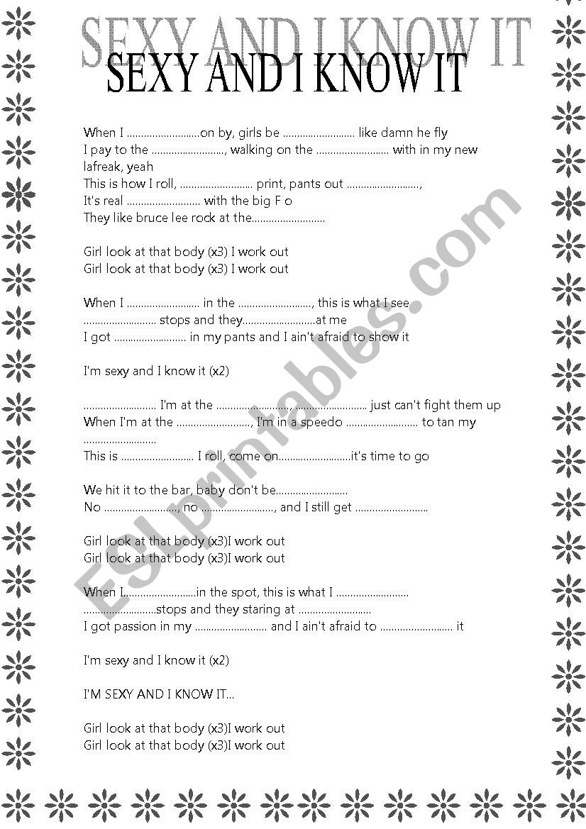 Sexy and I know it worksheet