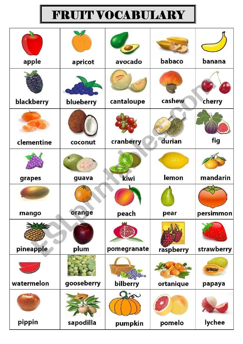 40 fruit-names worksheet