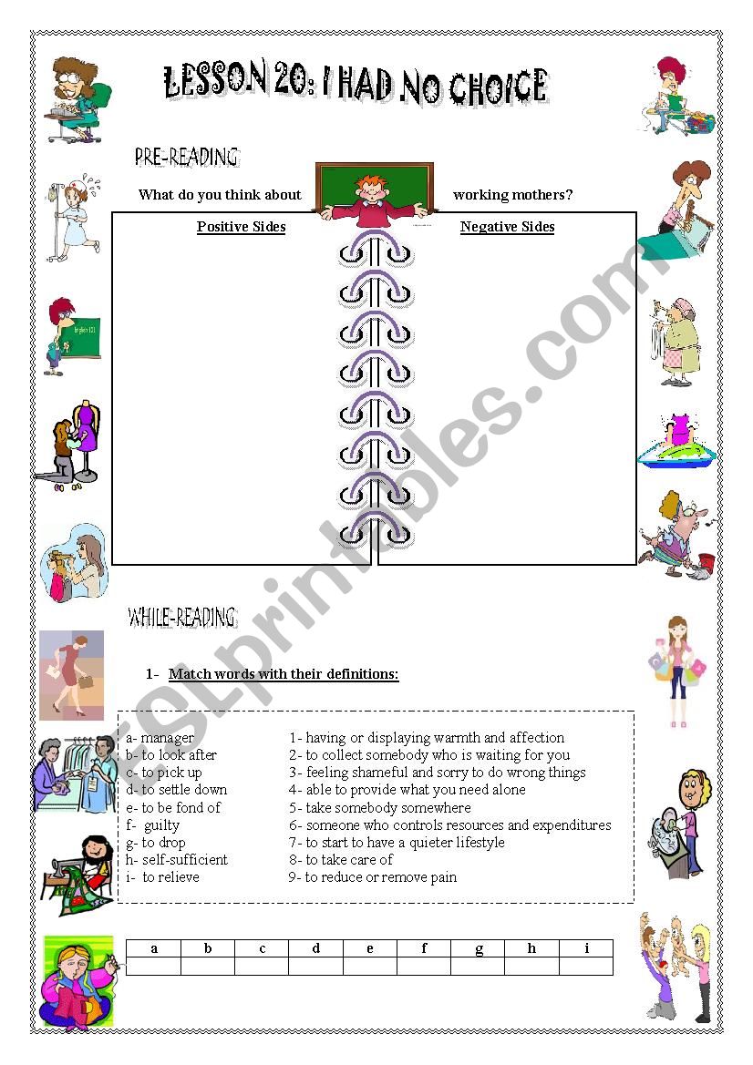 WORKING MOTHERS: lesson 20: I Had No Choice 2nd Year Secondary