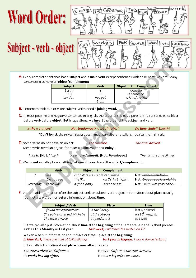 Word Order worksheet