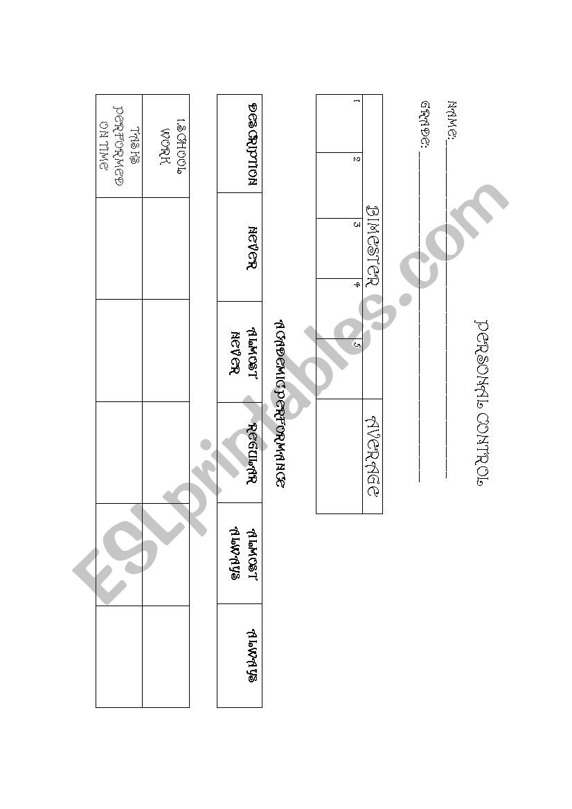 Personal Control worksheet