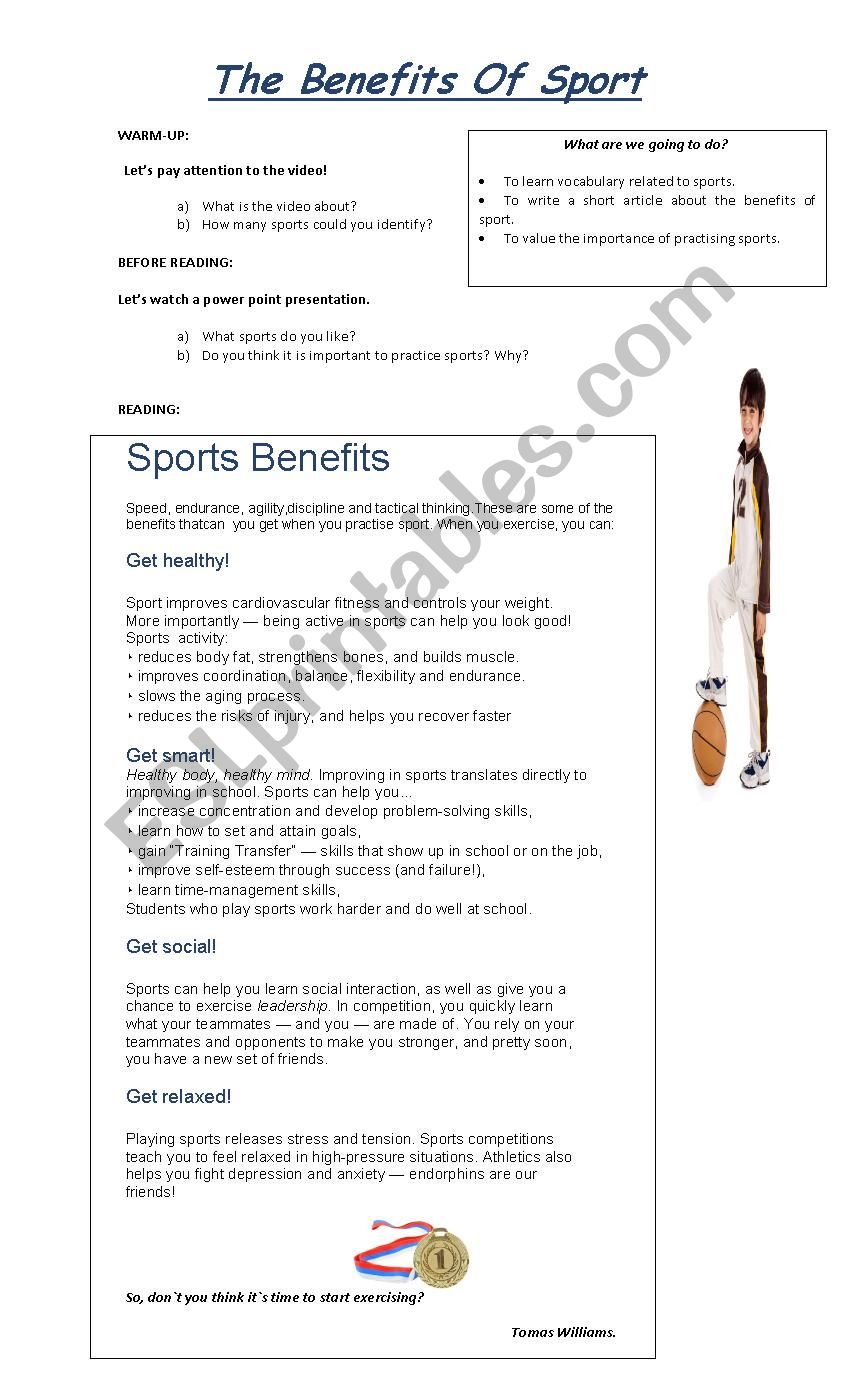 The Benefits Of Sport. worksheet