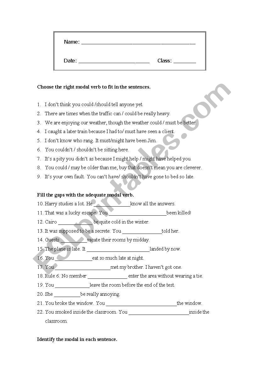 modal verbs worksheet