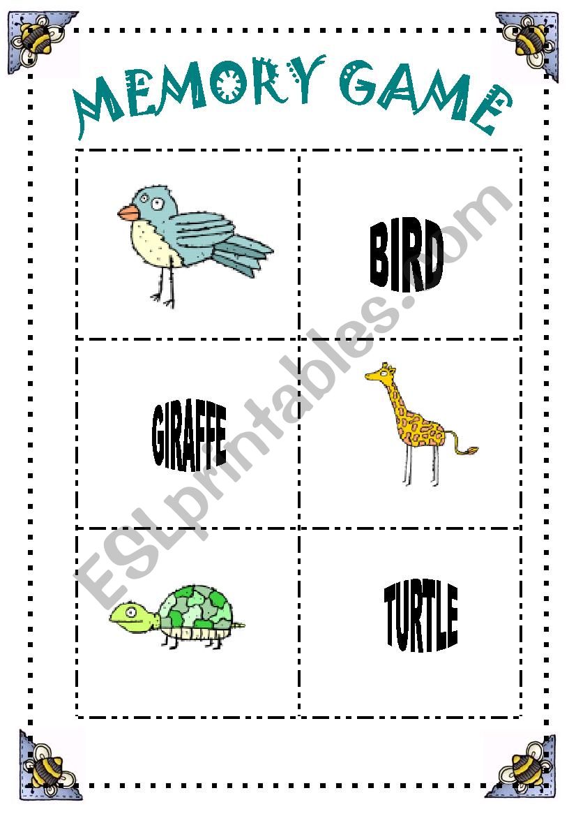 MEMORY GAME- 30 ANIMALS- 10 PAGES OF CARDS