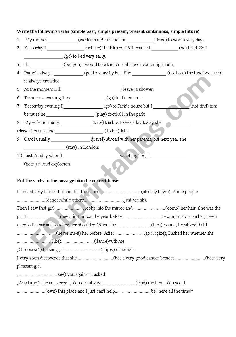 mixed tenses worksheet