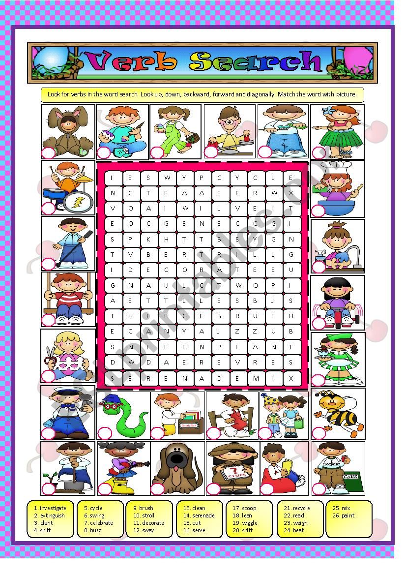 Verb word Search worksheet