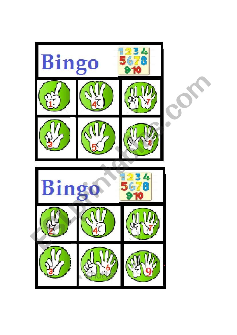 Bingo 1 to 10 worksheet