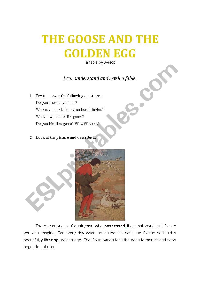 A fable by Aesop - Golden Egg worksheet