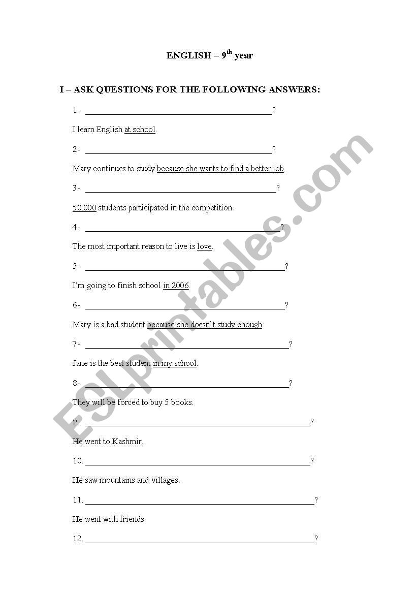 ask questions worksheet