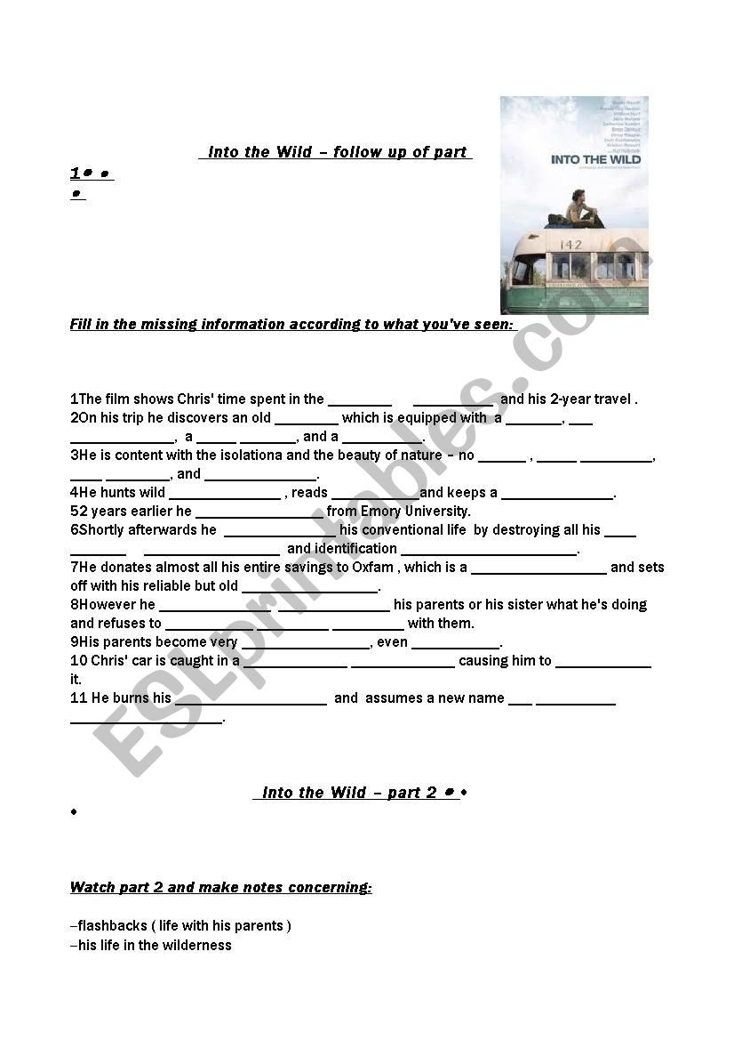 Film: Into the wild worksheet