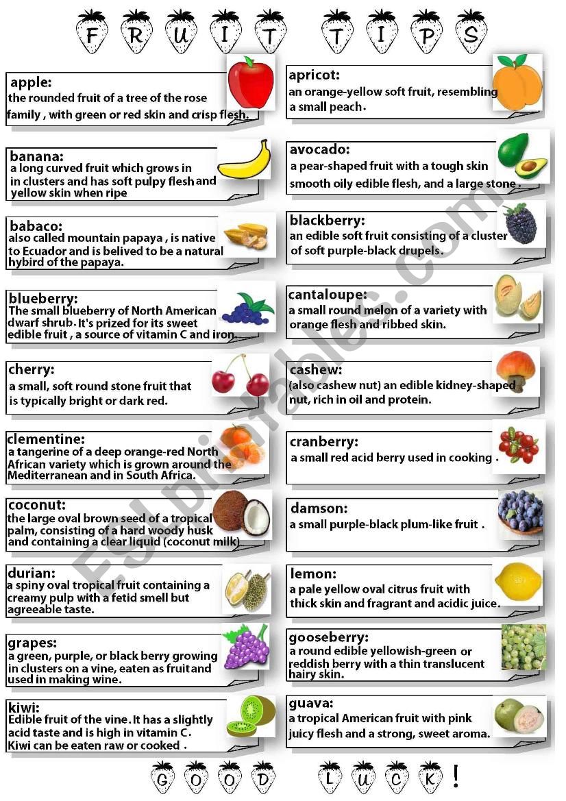 fruit-tips worksheet