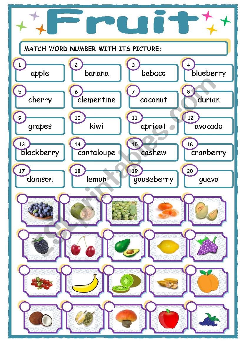 fruit matching game worksheet