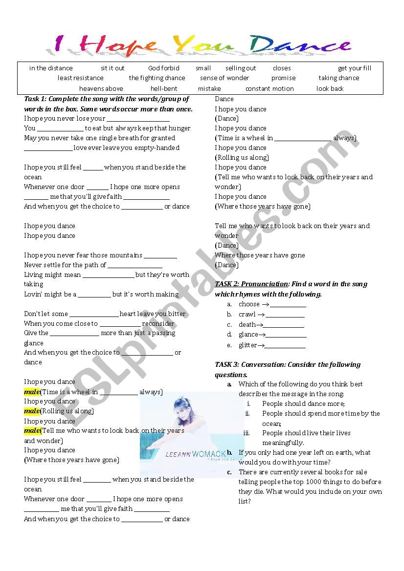 Hope you Dance-LeeAnnWomack worksheet