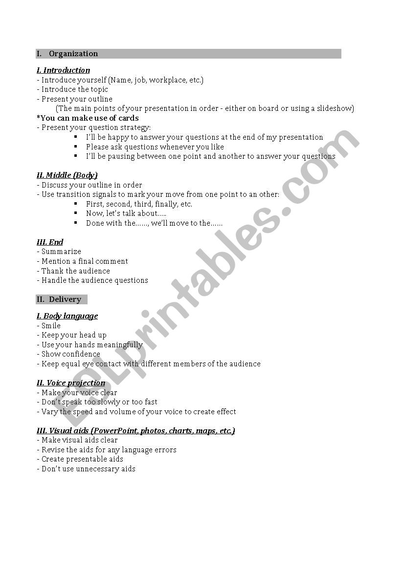 Presentation steps worksheet