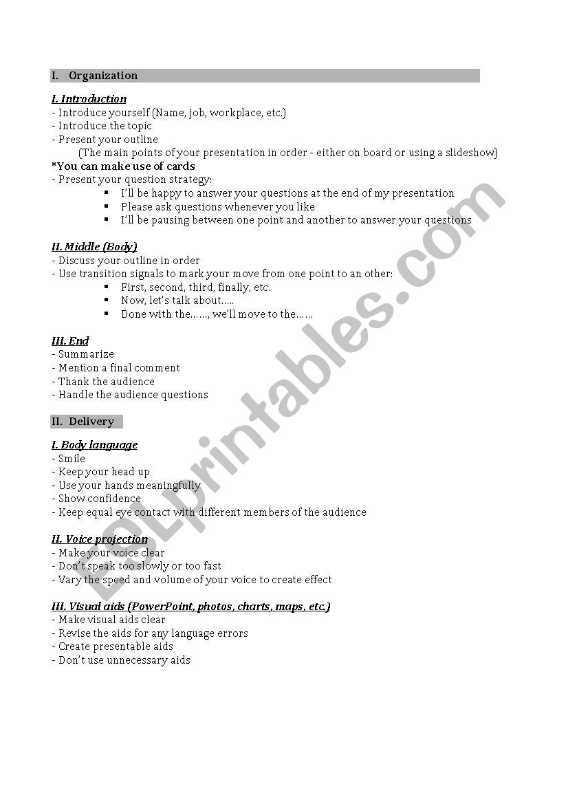 Presentation steps worksheet