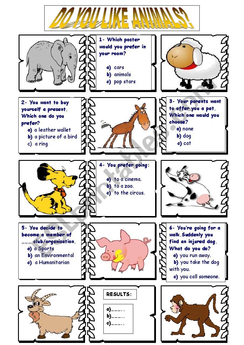 Animal Questionnaire(Ecology) worksheet