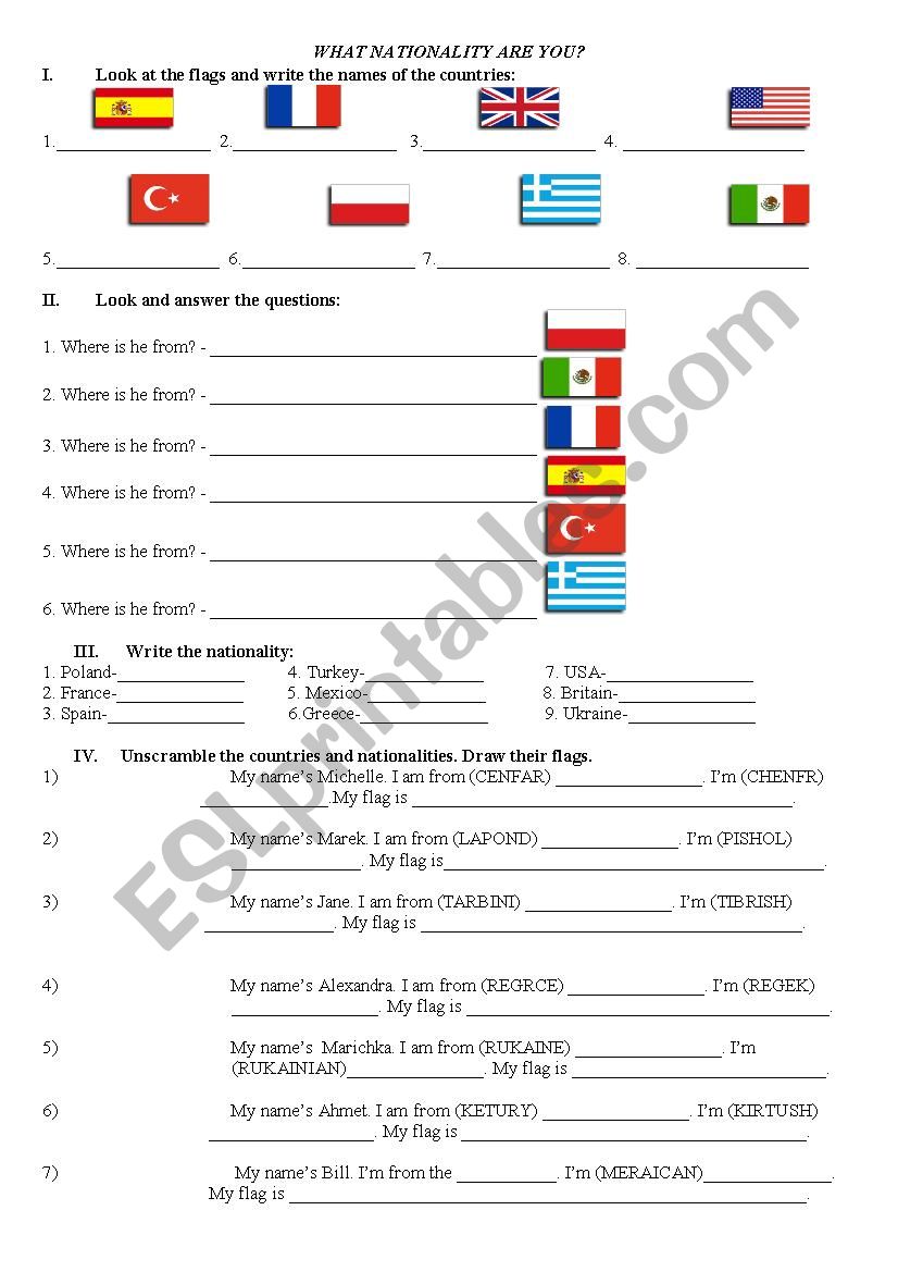 What nationality are you? worksheet