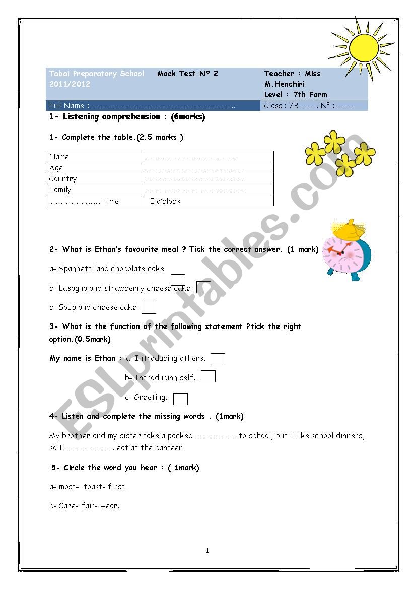 Mock Test N 2 worksheet