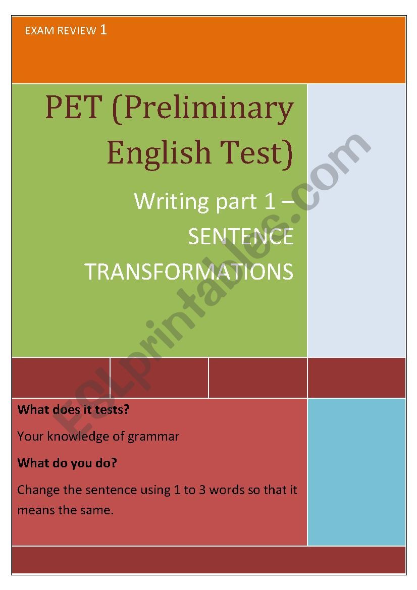 PET writing part 1 (Preliminary English Test)