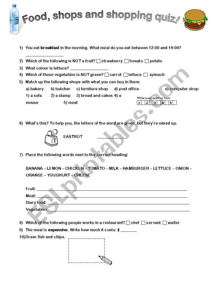 Foods and shops quiz! worksheet