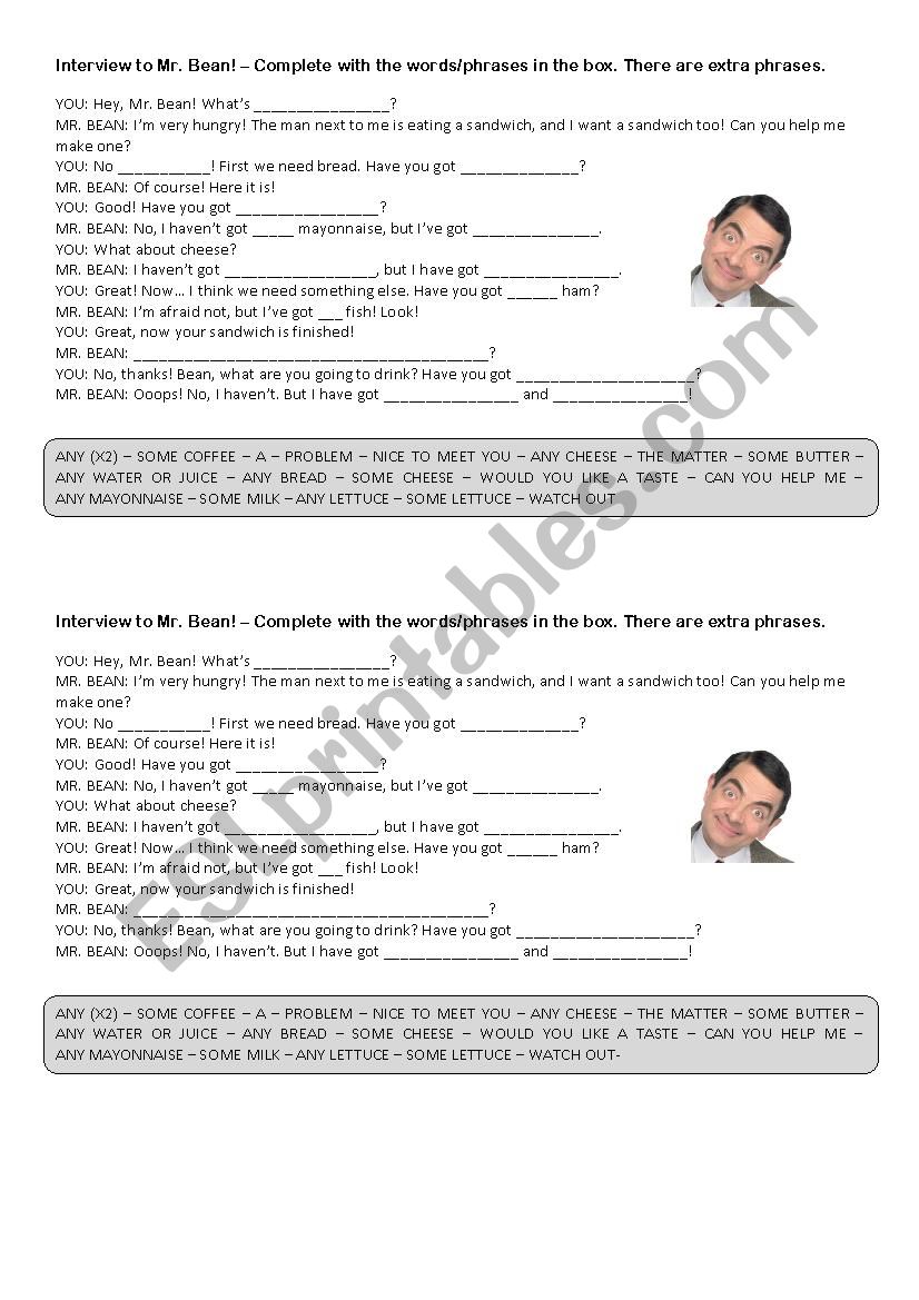Interview to Mr. Bean worksheet
