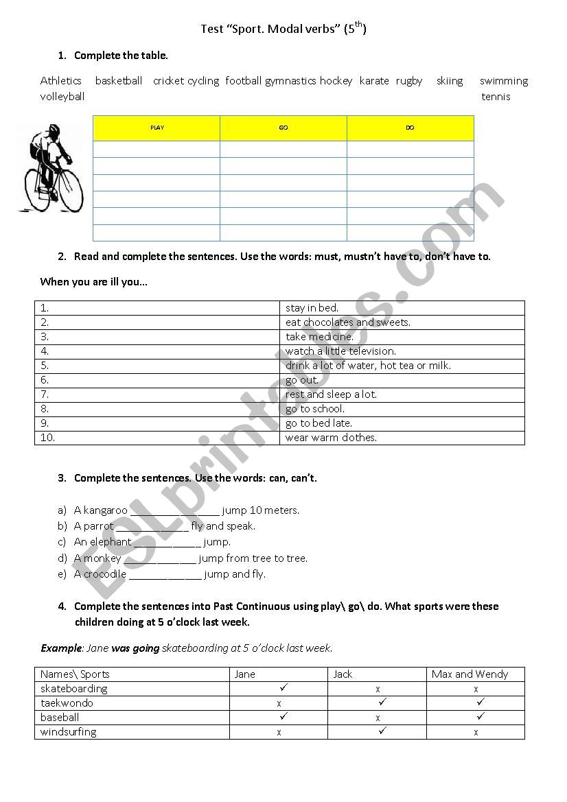 Sports. Modal verbs. Past Continuous Tense