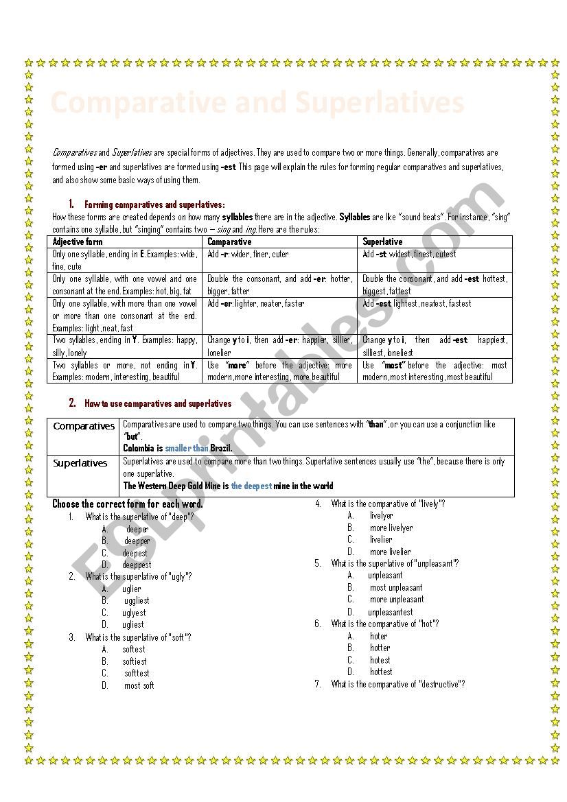 comparatives and superlatives worksheet