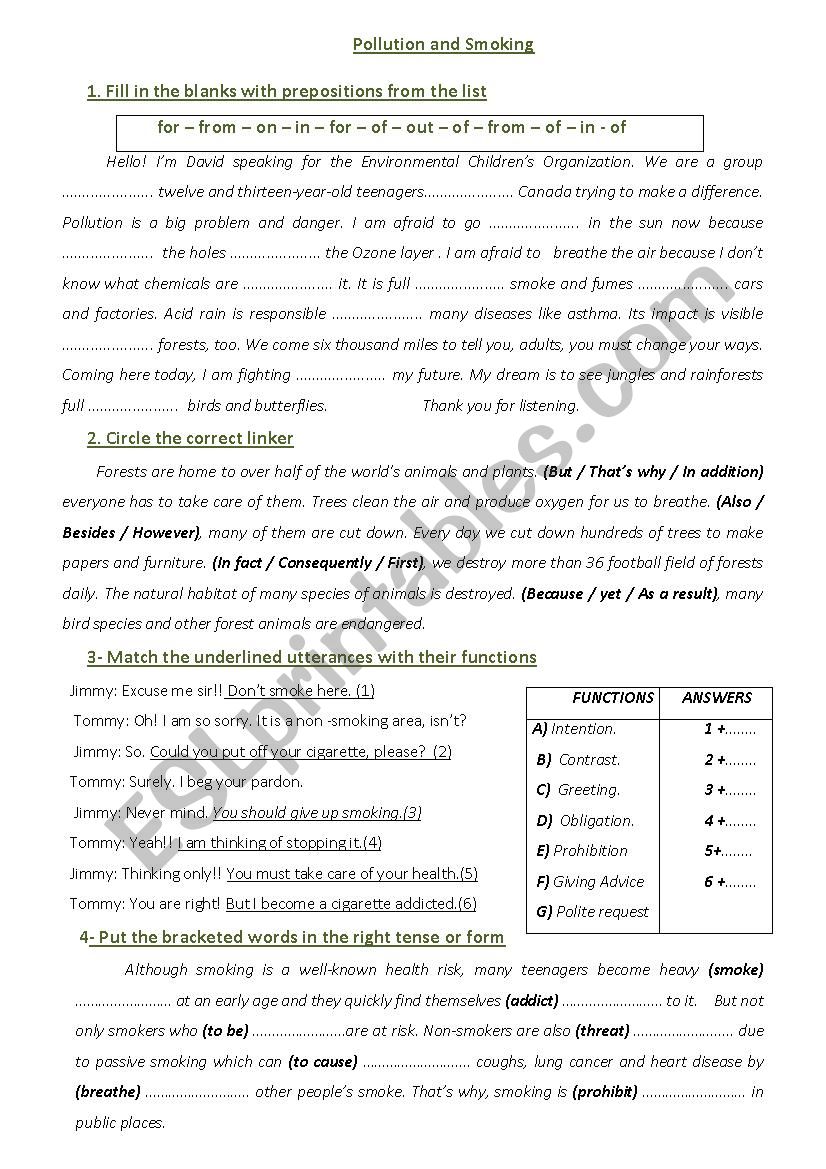 Smoking and forests worksheet