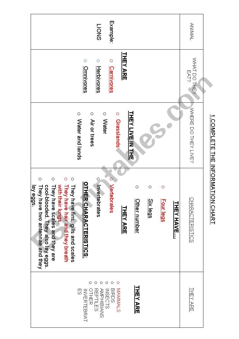 ORAL PRESENTATION. ANIMALS worksheet