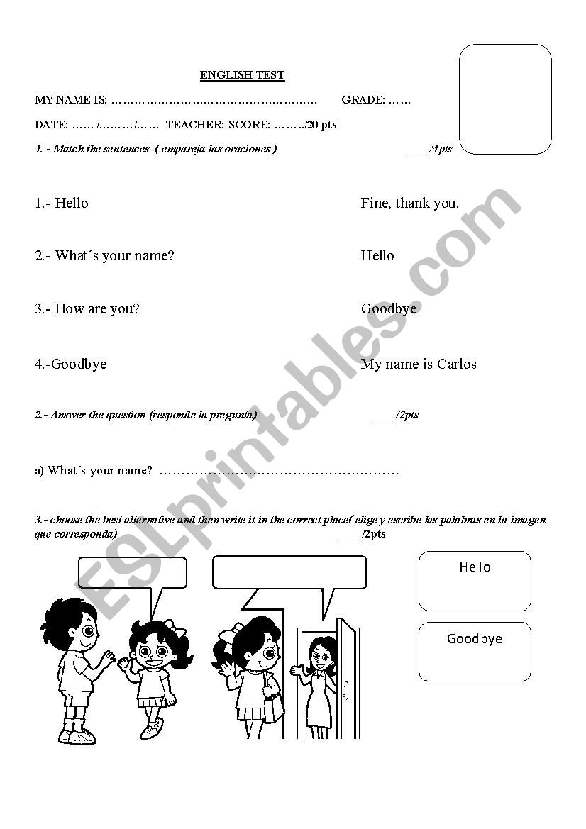 english test elementary level worksheet