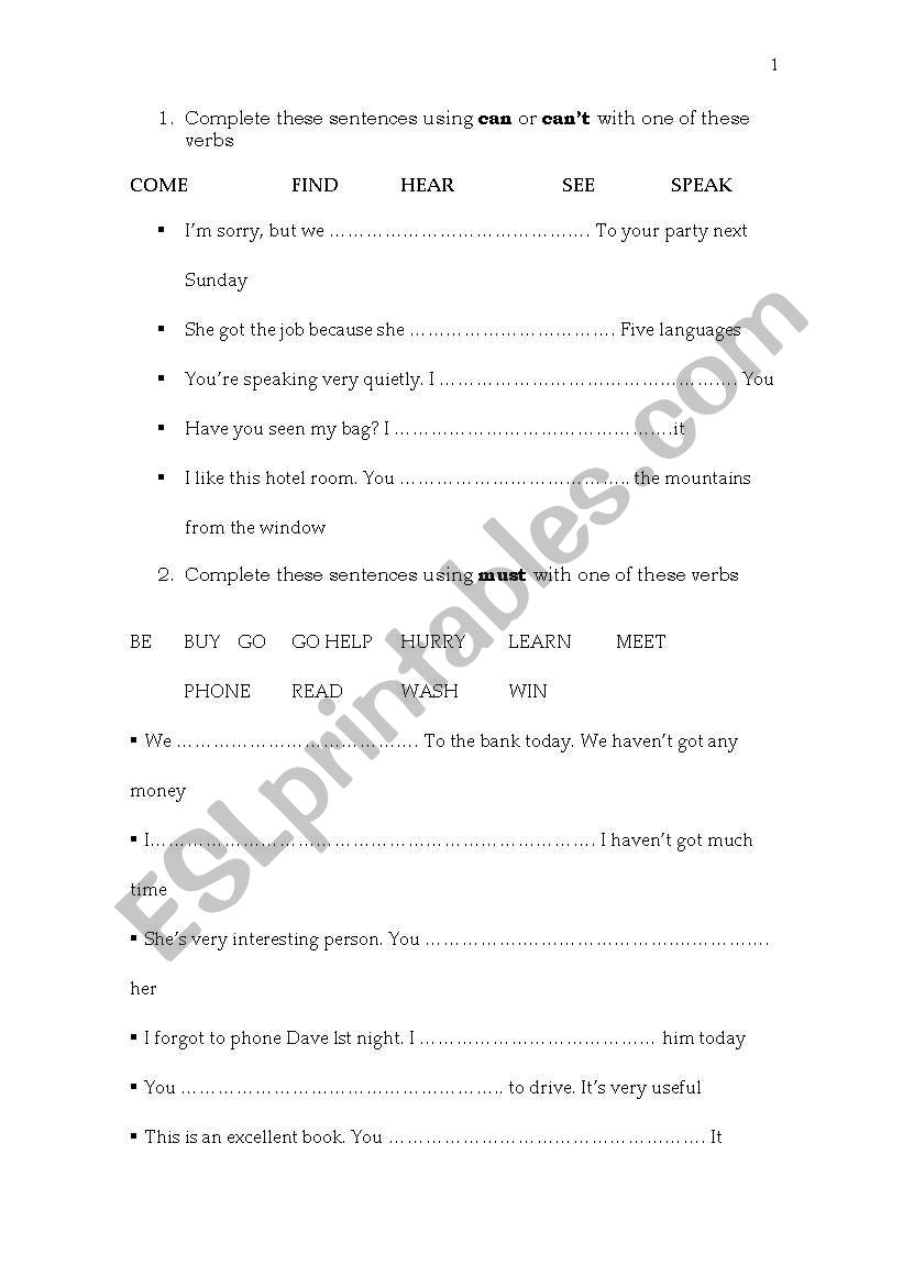 Modal verbs worksheet