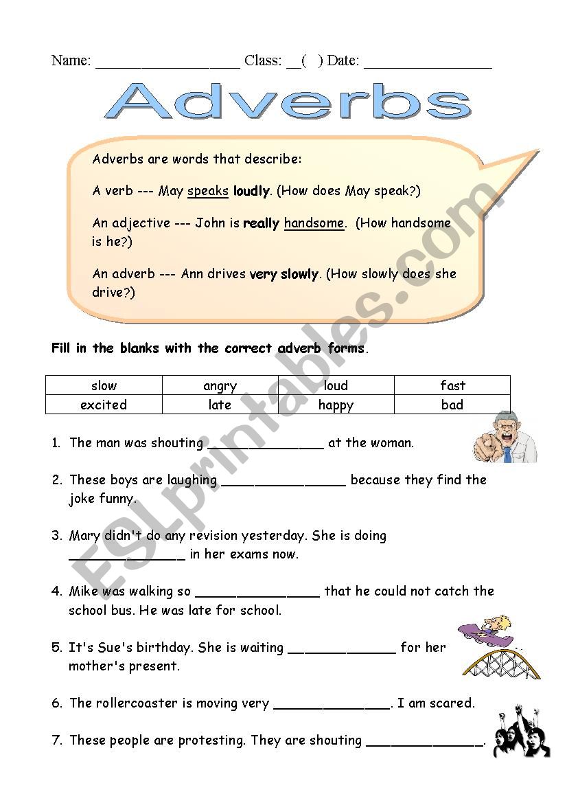 Adverbs worksheet