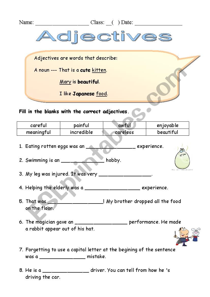 adjectives worksheet