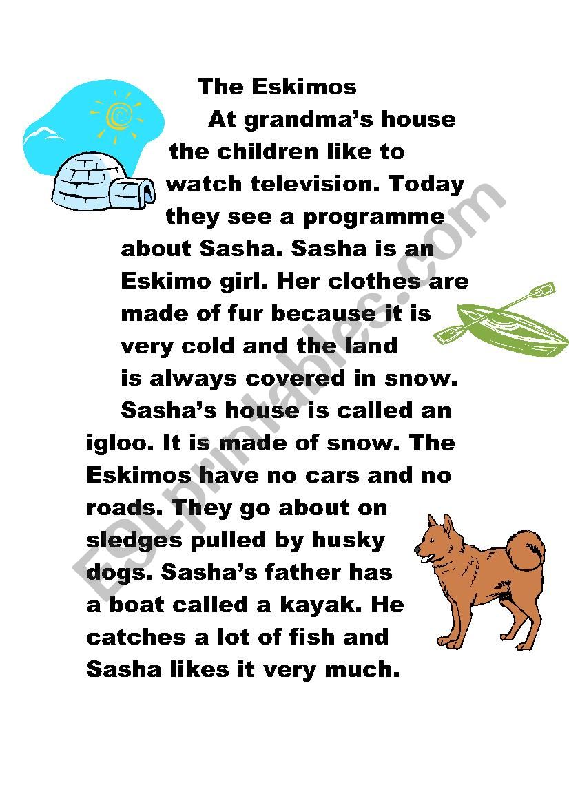 The Eskimo story worksheet