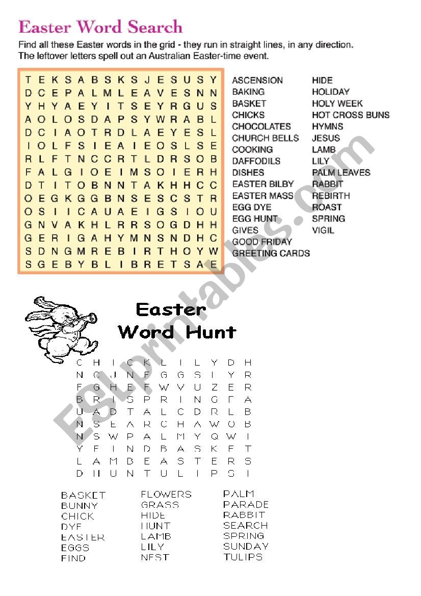 Two Wordsearch about Easter worksheet