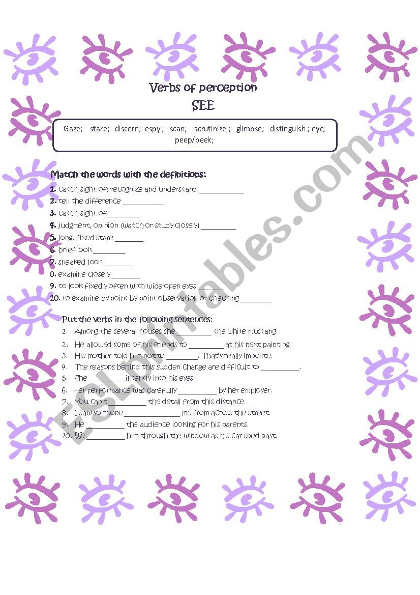 Verbs of Perception - SEE worksheet