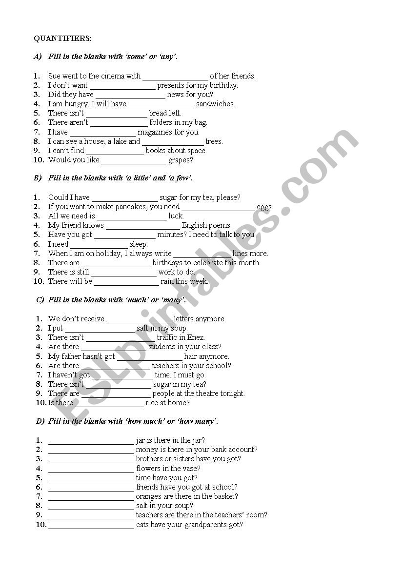 Quantifiers worksheet