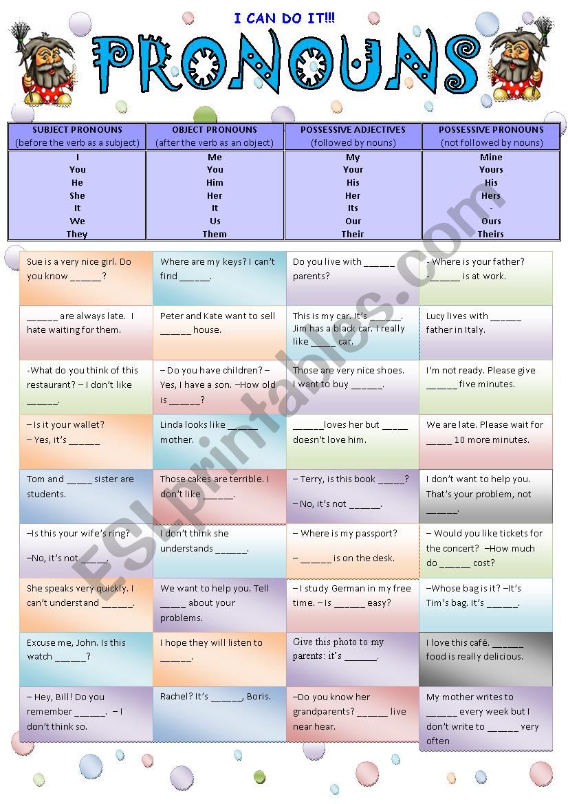 Pronouns worksheet