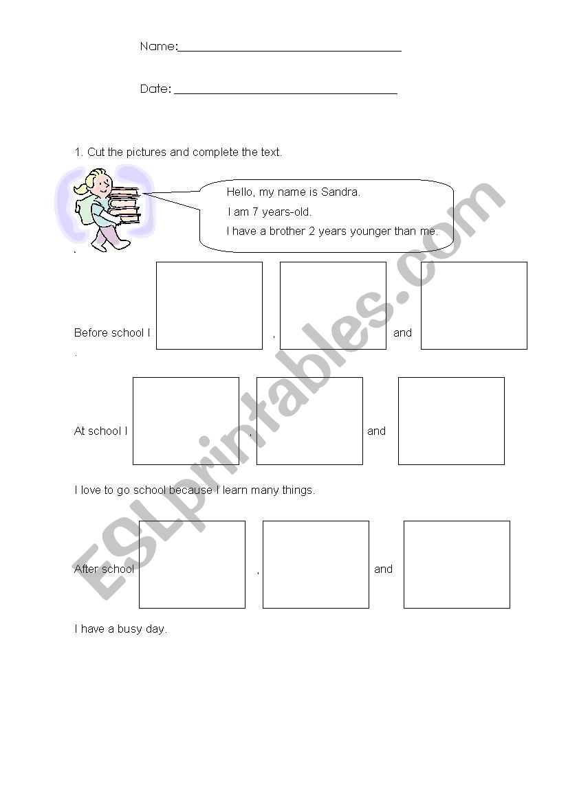 Before, at and after school worksheet