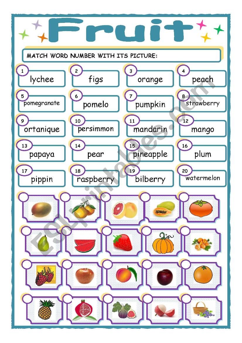 fruit matching - part 2 worksheet