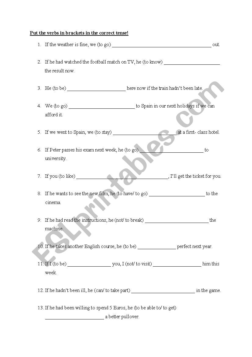 Conditional Sentenses Mix worksheet