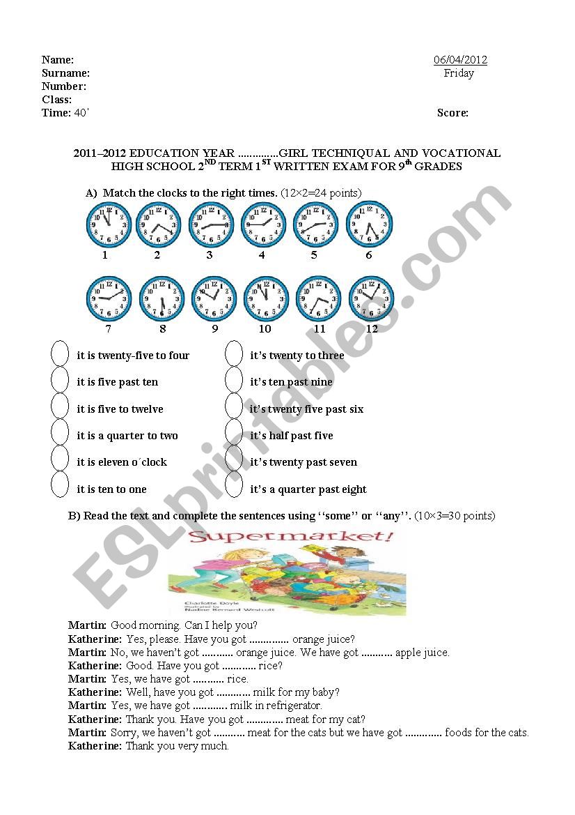 countable & uncountable nouns, times and determiners