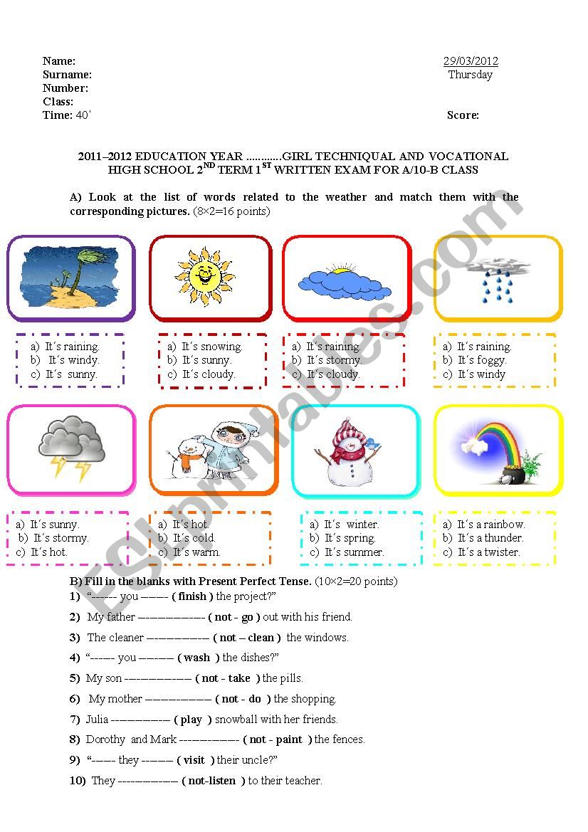 weather conditions worksheet